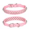 Serijoars Spiked Dog Collar Soft Pu Leather Mushrooms Rivet Spike Studded Dog Collar Adjustable Puppy Collars (L, Pink)