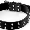 Glanhook Keep Your Dog Safe and Stylish with Our 21" Adjustable Spiked Dog Collar - Durable Black Leather Collars Design for Added Protection M