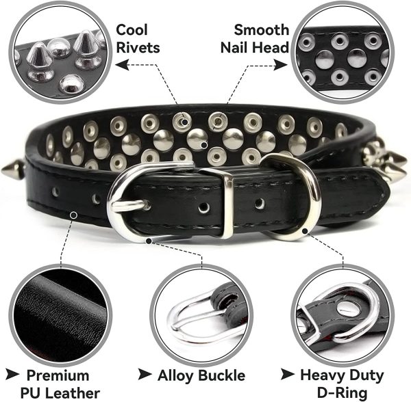Serijoars Spiked Dog Collar Soft Pu Leather Mushrooms Rivet Spike Studded Dog Collar Adjustable Puppy Collars (L, Pink) - Image 3