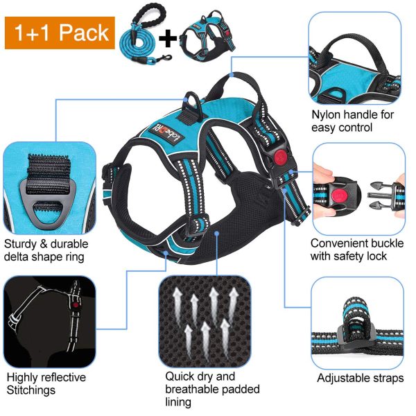 tobeDRI No Pull Dog Harness Adjustable Reflective Oxford Easy Control Medium Large Dog Harness with A Free Heavy Duty 5ft Dog Leash (L (Neck: 18"-25.5", Chest: 24.5"-33"), Blue Harness+Leash) - Image 5