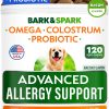 BARK&SPARK Advanced Dog Allergy Itch Relief Chews - Skin Probiotics w/Fish Oil Omega 3 - Itchy Skin Relief Pills - Anti Itching Licking - Skin Allergies Treatment Immune Supplement Colostrum-120 Bacon
