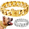 32mm Wide Stainless Steel Collar with side ring Strong Dog Gold Collar Big Dogs Cuban Link Chain for Medium Large Bulldog - AliExpress 15