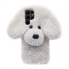 Losin Dog Case Compatible with Galaxy S22 Ultra 3D Cute Plush Fluffy Dog Case Fashion Luxury Fur Hair Fuzzy Wool Face Soft Back Cover Shockproof Protective for Women and Girls White