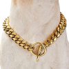 Loveshine Chain Dog Collar 18K Gold Cuban Link Dog Chain 15MM 10MM Thick Chain Collar Metal Stainless Steel Heavy Duty Slip Dog Collars for Dogs(10in to 26in) (12"?Can Over Head of 8" to 11")