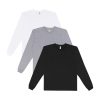 Los Angeles Apparel 3 Pack Fine Jersey Long Sleeve Crew Neck T-Shirt, Large, Black/Heather Grey/White