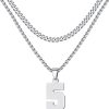 XOYOYZU Personalized Jersey Number Layered Necklaces for Boy Stainless Steel Athletes Sports Number Chain for Men Baseball Basketball Football Gifts Silver 5