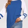 Heymiss Womens Shirts Crewneck Tunic Color Block Tops Loose Fitting Long Sleeve Casual Blouse for Leggings Solid Patchwork Sleeve Shirts Royal Blue White XL - Image 5