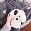 Losin Dog Case Compatible with Galaxy S22 Ultra 3D Cute Plush Fluffy Dog Case Fashion Luxury Fur Hair Fuzzy Wool Face Soft Back Cover Shockproof Protective for Women and Girls White - Image 4