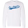 UGP Campus Apparel Los Angeles City Baseball Script - Hometown Pride, Pitcher Long Sleeve T Shirt - Large - White/Blue