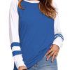Heymiss Womens Shirts Crewneck Tunic Color Block Tops Loose Fitting Long Sleeve Casual Blouse for Leggings Solid Patchwork Sleeve Shirts Royal Blue White XL