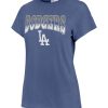 Los Angeles Dodgers Women's Cadet Blue Undertone Franklin T-Shirt - MLB Ladies Crew Neck Tee (Small)