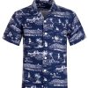 ELETOP Men's Hawaiian Shirt Quick Dry Tropical Aloha Shirts Floral Print Beach Party Casual Shirts Blue F036 L