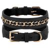 Didog Genuine Leather Dog Collars,Braided Dog Collar Leather Stylish & Durable Metal Chain Dog Collar for Medium Large Dogs,Black,L