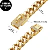 Gold Tone Dog Chain Collar Stainless Steel Cuban Link Chain Dog Collar with ID Tag and Bell for French Bulldog Pitbull 15/19mm - AliExpress 15 - Image 2