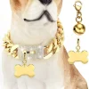 Gold Tone Dog Chain Collar Stainless Steel Cuban Link Chain Dog Collar with ID Tag and Bell for French Bulldog Pitbull 15/19mm - AliExpress 15