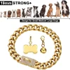 Gold Tone Dog Chain Collar Stainless Steel Cuban Link Chain Dog Collar with ID Tag and Bell for French Bulldog Pitbull 15/19mm - AliExpress 15 - Image 3