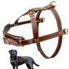 Soft Leather Dog Harness Brown Genuine Leather Medium Large Dog Harnesses Adjustable for Pitbull Alaskan Walking Training - AliExpress 15